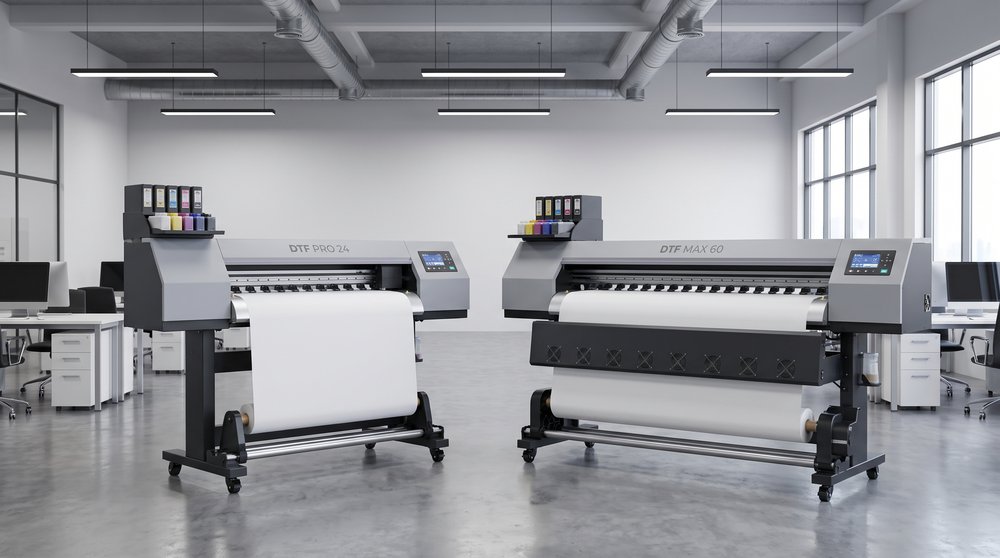 DTF Starr 12-inch and 24-inch printers side by side